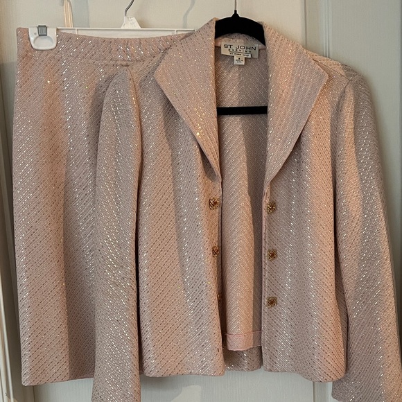 St. John Jackets & Blazers - St. John Pale Pink Sparkle Tweed Blazer and Skirt Set